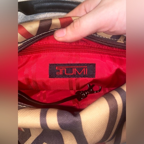 Tumi Leather Canvas Abstract Patterned Shoulder Hand Bag Purse Vintage Zip - Picture 9 of 9